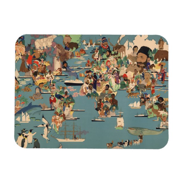 Imán Mapa pictórico del mundo (Horizontal)