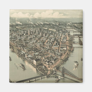 Imán Mapa pictórico vintage de Pittsburgh (1902)
