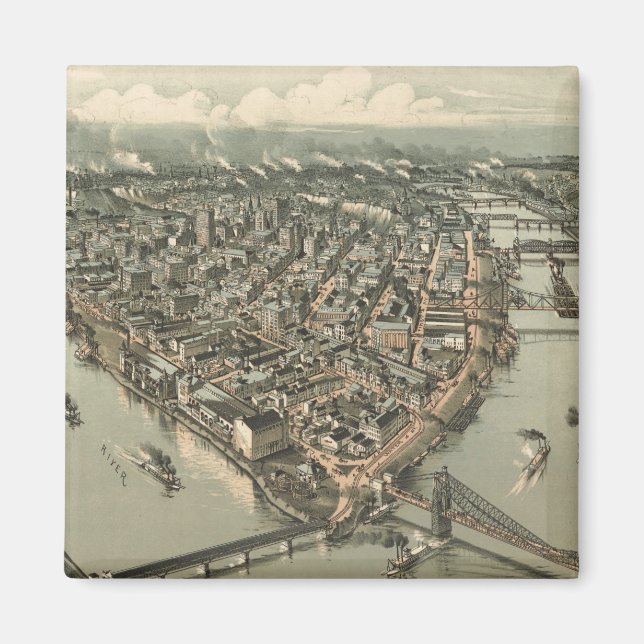 Imán Mapa pictórico vintage de Pittsburgh (1902) (Frente)