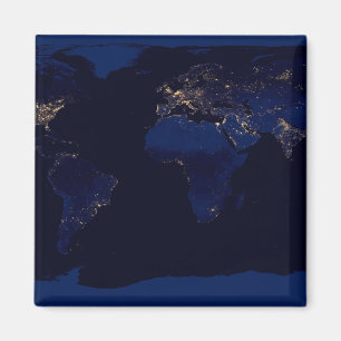 Imán Mapa Plano De La Tierra Que Muestra Las Luces De L