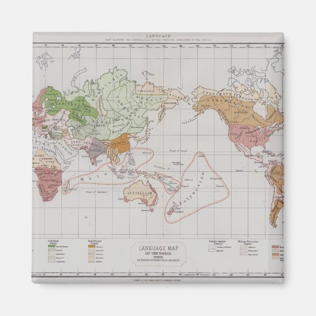 Imán Mapa que muestra las lenguas del mundo (Frente)