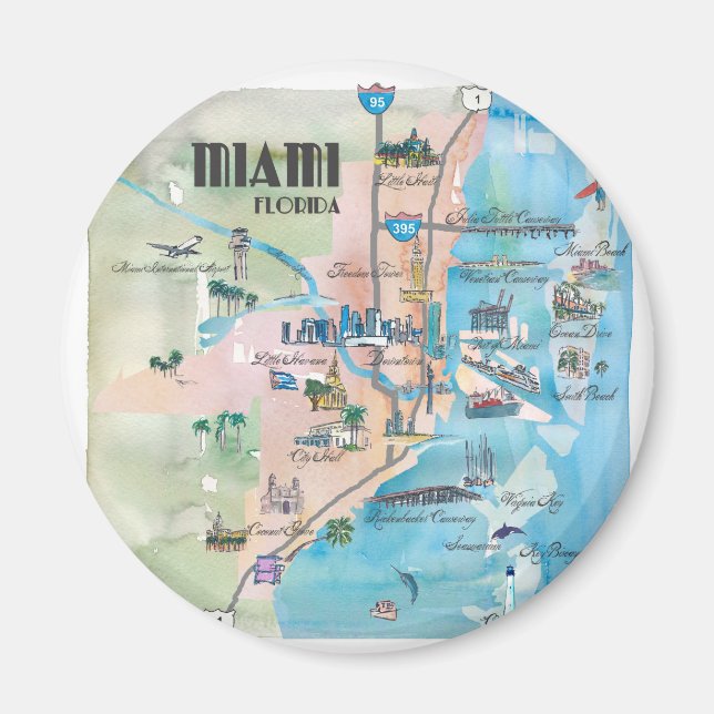 Imán Mapa retro de Miami Florida (Frente)