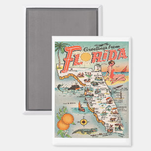 Imán Mapa vintage de Florida Saludos desde el mapa de F