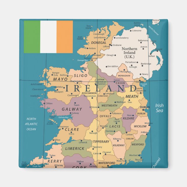 Imán Mapa vintage de Irlanda (Frente)