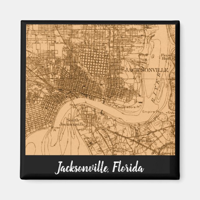 Imán Mapa vintage de Jacksonville Florida (Frente)