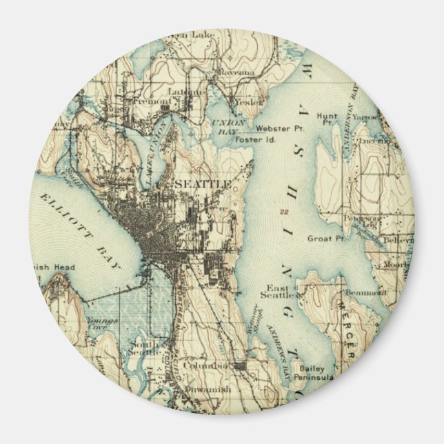 Imán Mapa Vintage Seattle (Frente)