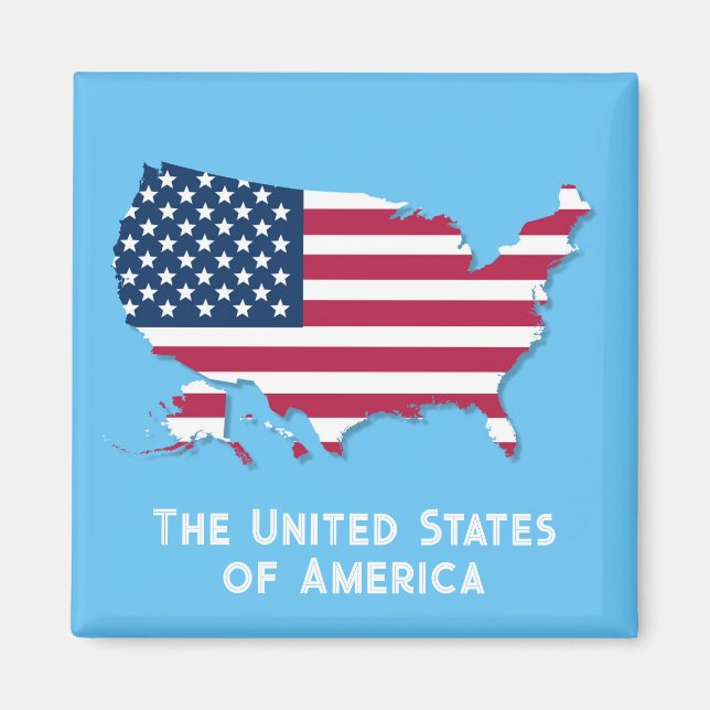 Imán Mapa y bandera de los Estados Unidos azul blanco r (Frente)