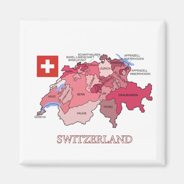 Imán Mapa y bandera de Suiza (Frente)