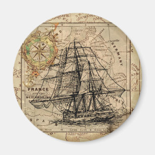 Imán Mapa y barco del antiguo general de Francia