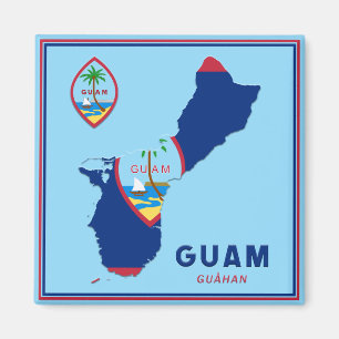 Imán Mapa y sello de la bandera de Guam