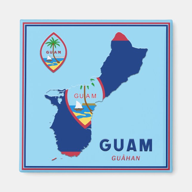 Imán Mapa y sello de la bandera de Guam (Frente)
