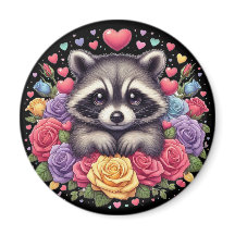 Mapache Adorable con Flores Coloridas y Corazones