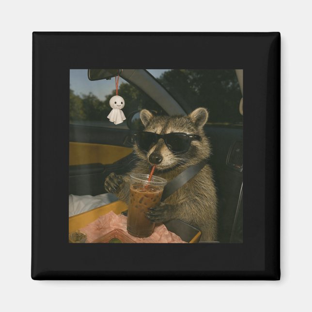 Imán Mapache bebiendo café helado meme divertido de ani (Frente)