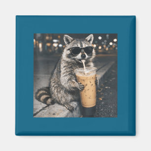 Imán Mapache bebiendo café helado meme divertido de ani