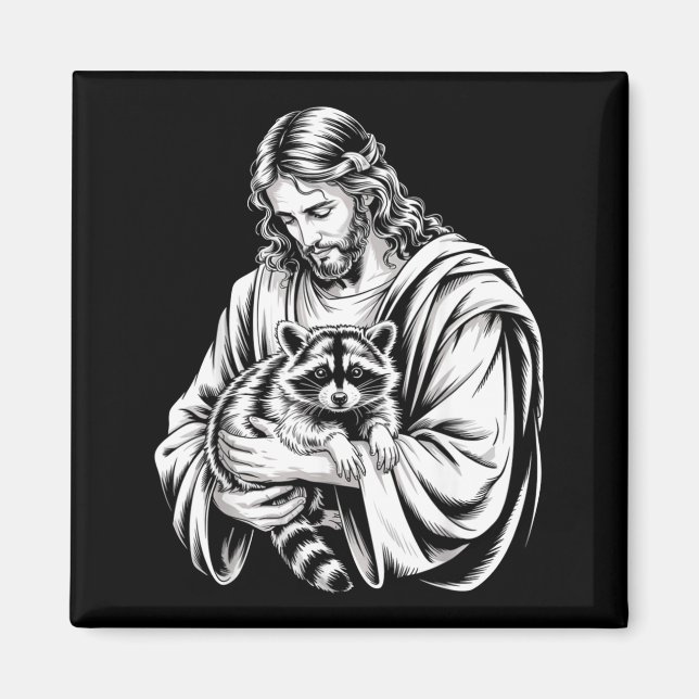 Imán Mapache de basura Jesús Mapache Mapache Animales (Frente)