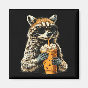 Imán Mapache Divertido Bebiendo Café Helado Animal Meme