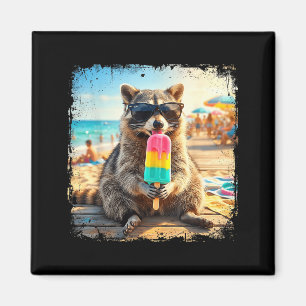 Imán Mapache divertido comiendo paleta de verano meme d