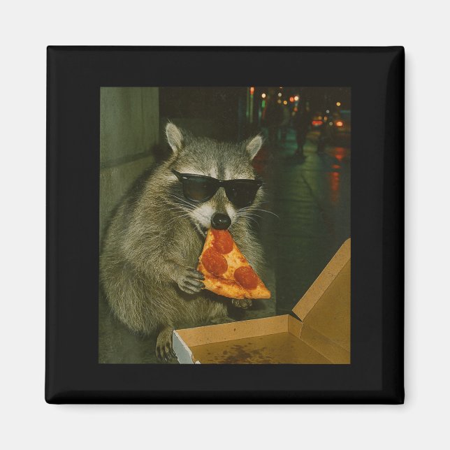 Imán Mapache Divertido Comiendo Zza Animal Meme  (Frente)