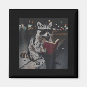 Imán Mapache leyendo libro meme de animal divertido bib