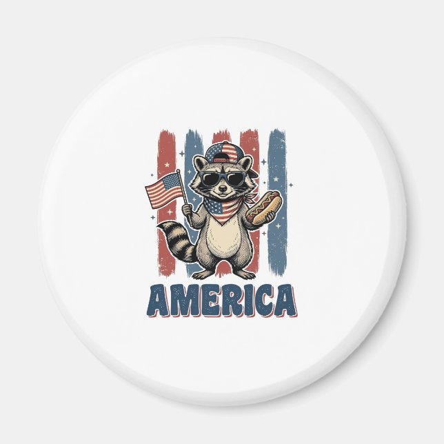 Imán Mapache Patriótico América Diseño de Camiseta Vint (Frente)