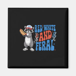 Imán Mapache Patriótico Divertido Rojo Blanco Y Feral 4