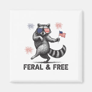 Imán Mapache Patriótico Feral Pero Libre Bandera De Usa