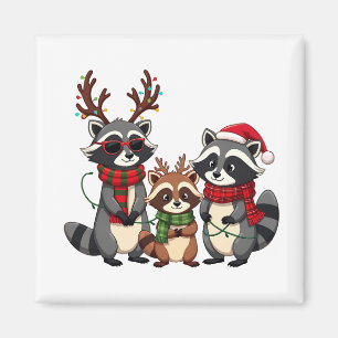 Imán Mapaches de Navidad con sombrero de Santa que coin