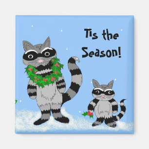 Imán Mapaches de Navidad de dibujos animados