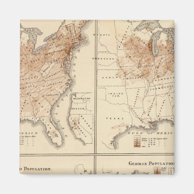 Imán Mapas del Censo de los Estados Unidos, 1870 (Frente)