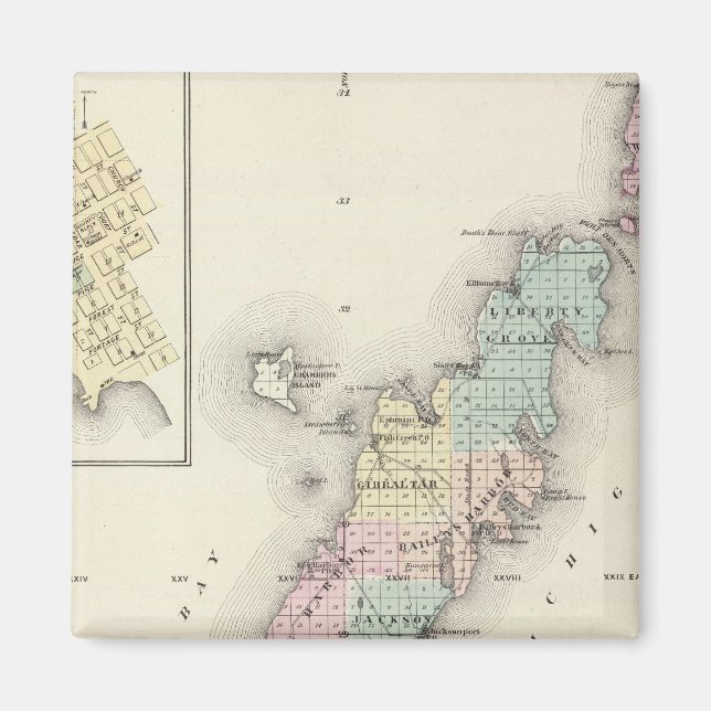 Imán Mapas del condado de Door, Sturgeon Bay y Jenny (Frente)