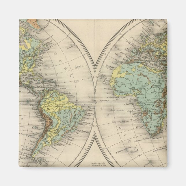 Imán Mapas hipsomométricos del mundo (Frente)