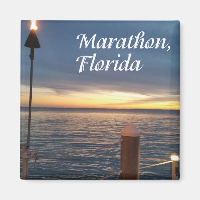 Imán Maratón, Florida Keys con foto de puesta de sol (Frente)
