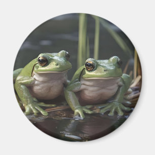 Imán Maravillas junto al río: Dos ranas verdes rollizas
