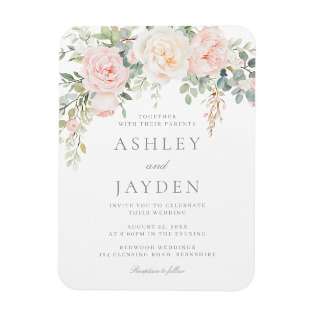 Imán Maravilloso Rubor Floral Wedding Invitation Magnet (Vertical)