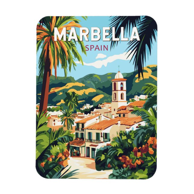 Imán Marbella España Ilustracion Viaje Arte Vintage (Vertical)