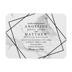 Imán Marble and Black & White Geometric Wedding Invite