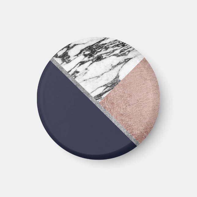 Imán Marble Rosa Oro Marina Triángulo Azul Geométrico (Frente)