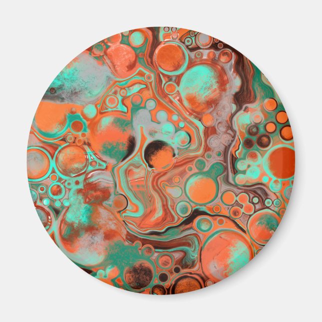 Imán Marble, Verde azulado, arte de Naranja con fluido  (Frente)