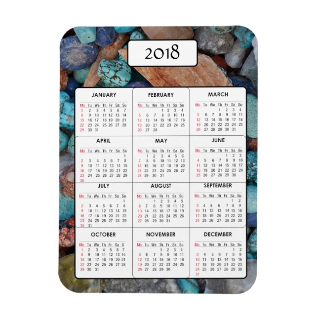 Imán Marbles y piedras 2018 Calendario Magnet (Vertical)
