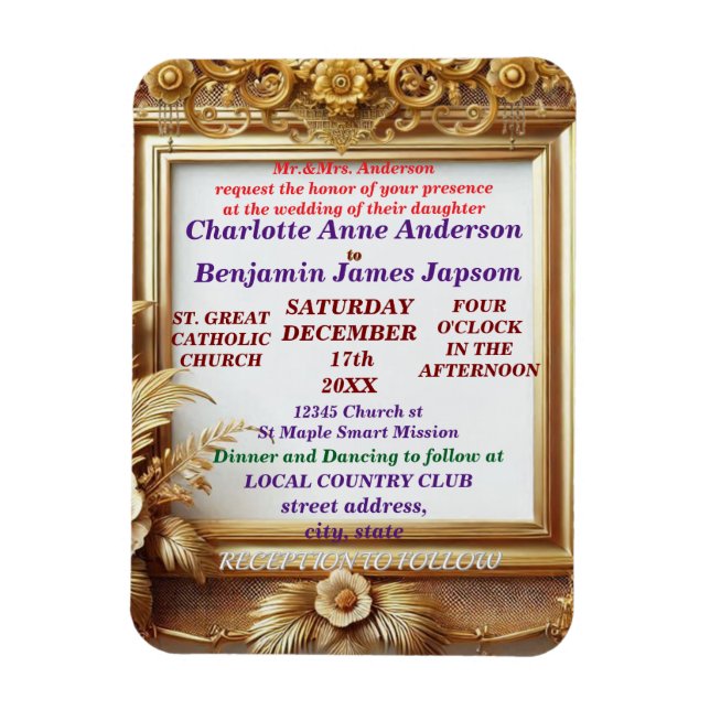 Imán Marco Botánico Floral Dorado 3D (Vertical)