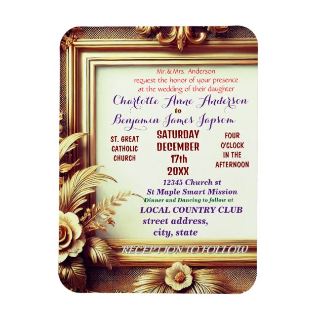 Imán Marco Botánico Floral Dorado 3D (Vertical)