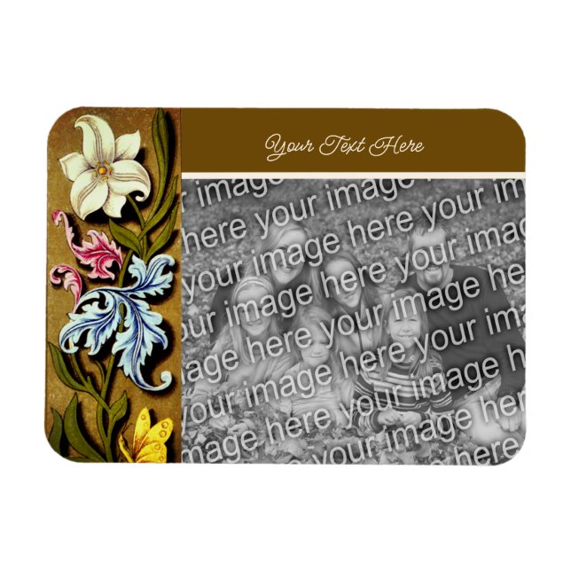 Imán Marco de borde floral personalizado Añadir la foto (Horizontal)