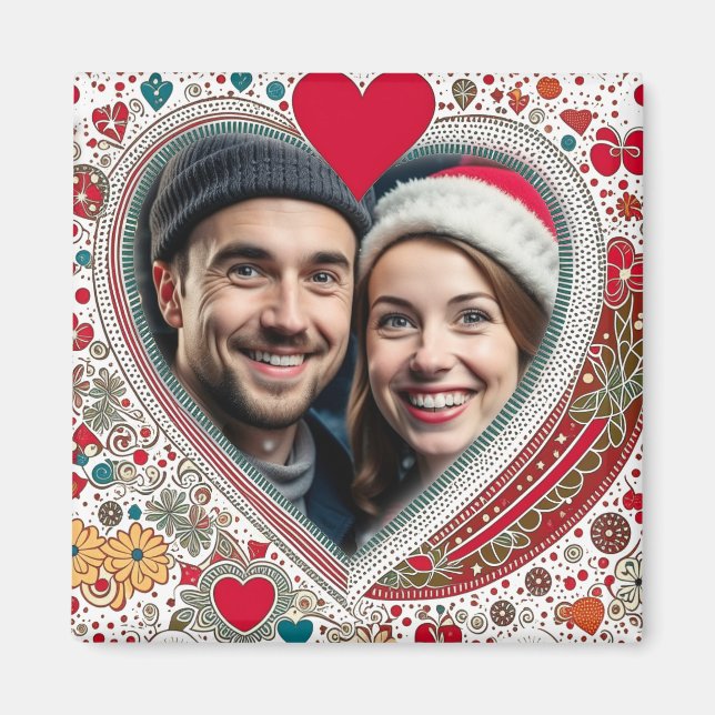 Imán Marco de corazón rojo y turquesa bonito (Frente)