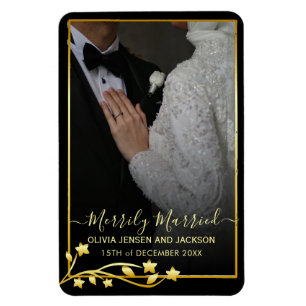 Imán Marco de estrellas de noche doradas Navidad Boda F