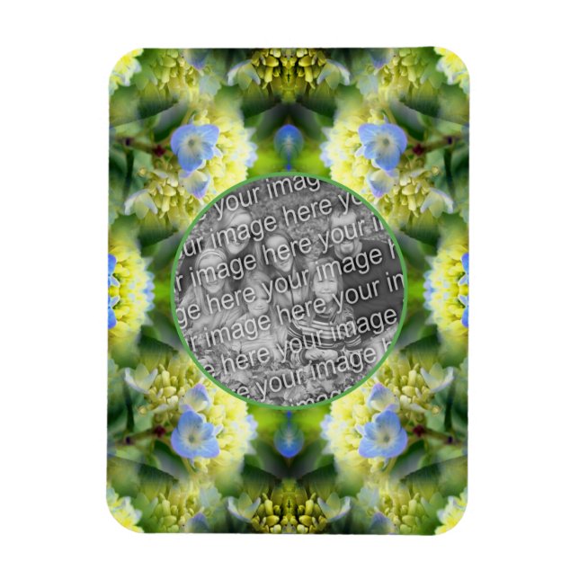 Imán Marco de flor azul Hydrangea Crea tu propia foto (Vertical)