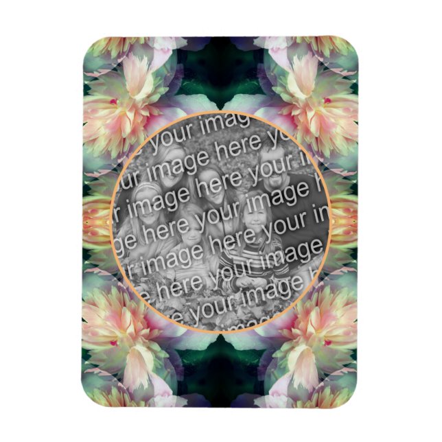Imán Marco de flores rosadas Peony Añadir tu foto (Vertical)