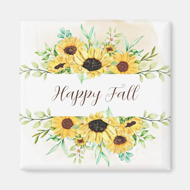 Imán Marco de Girasoles de Otoño con texto personalizab (Frente)