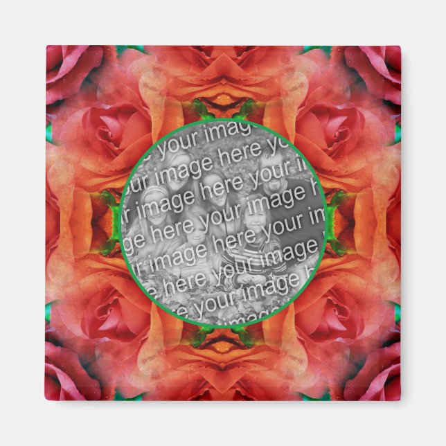 Imán Marco de naturaleza floral de rosa roja Añadir la  (Frente)