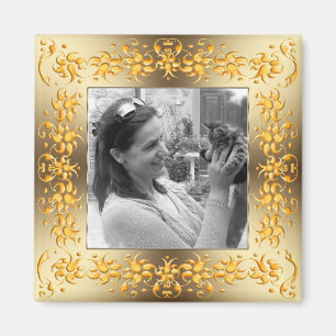 Imán marco de oro barroco floral retro. texto