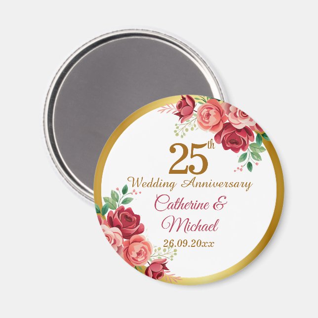 Imán Marco de oro para aniversario de bodas 25 (Anverso/Reverso)